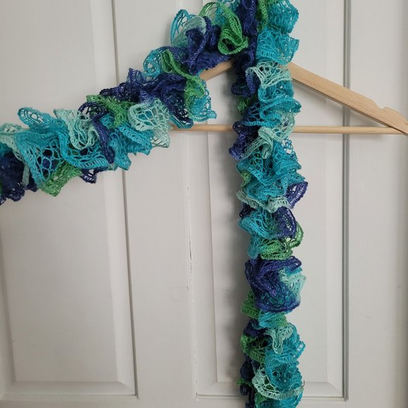 Blue and Green Frilly Scarf - Picture 2 of 2